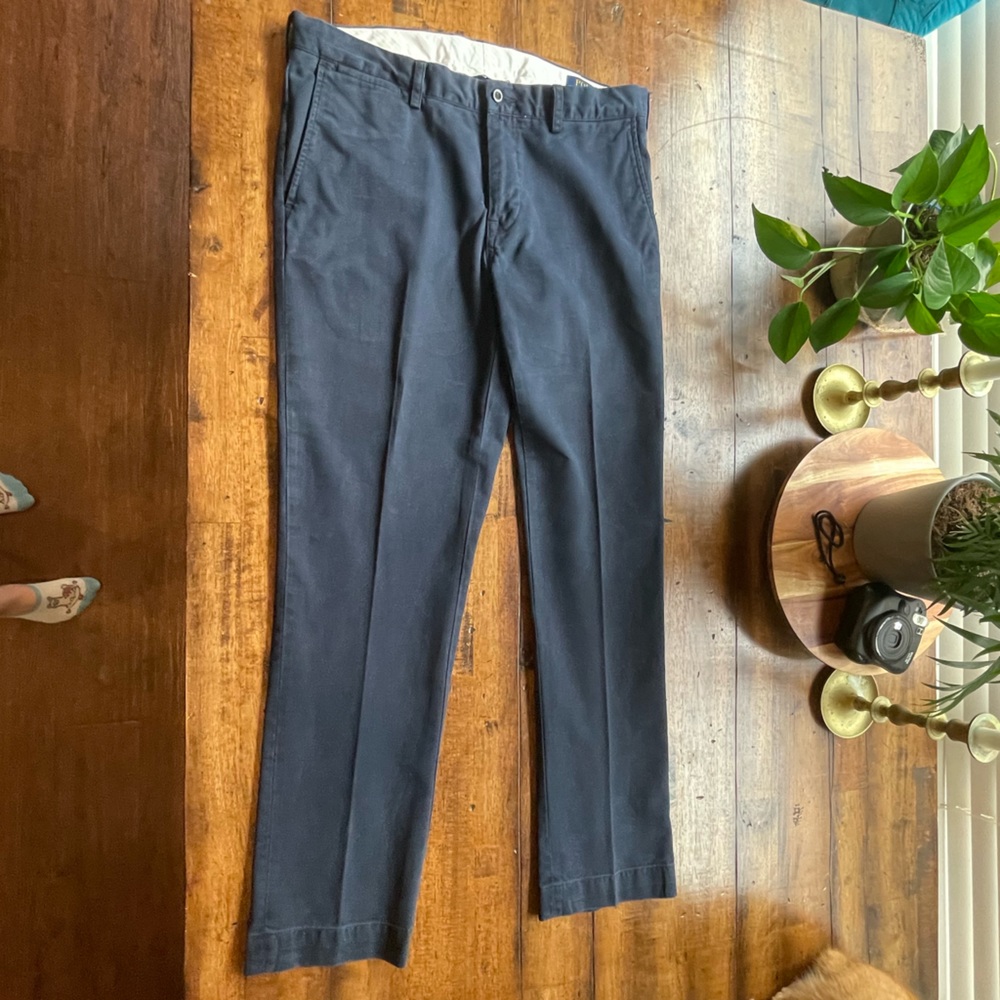 Mens Polo Ralph Lauren slim fit pants - 35/32 navy trousers chinos